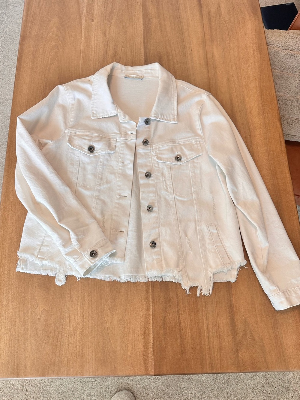 White Frayed Hem Women's Jean Jacket